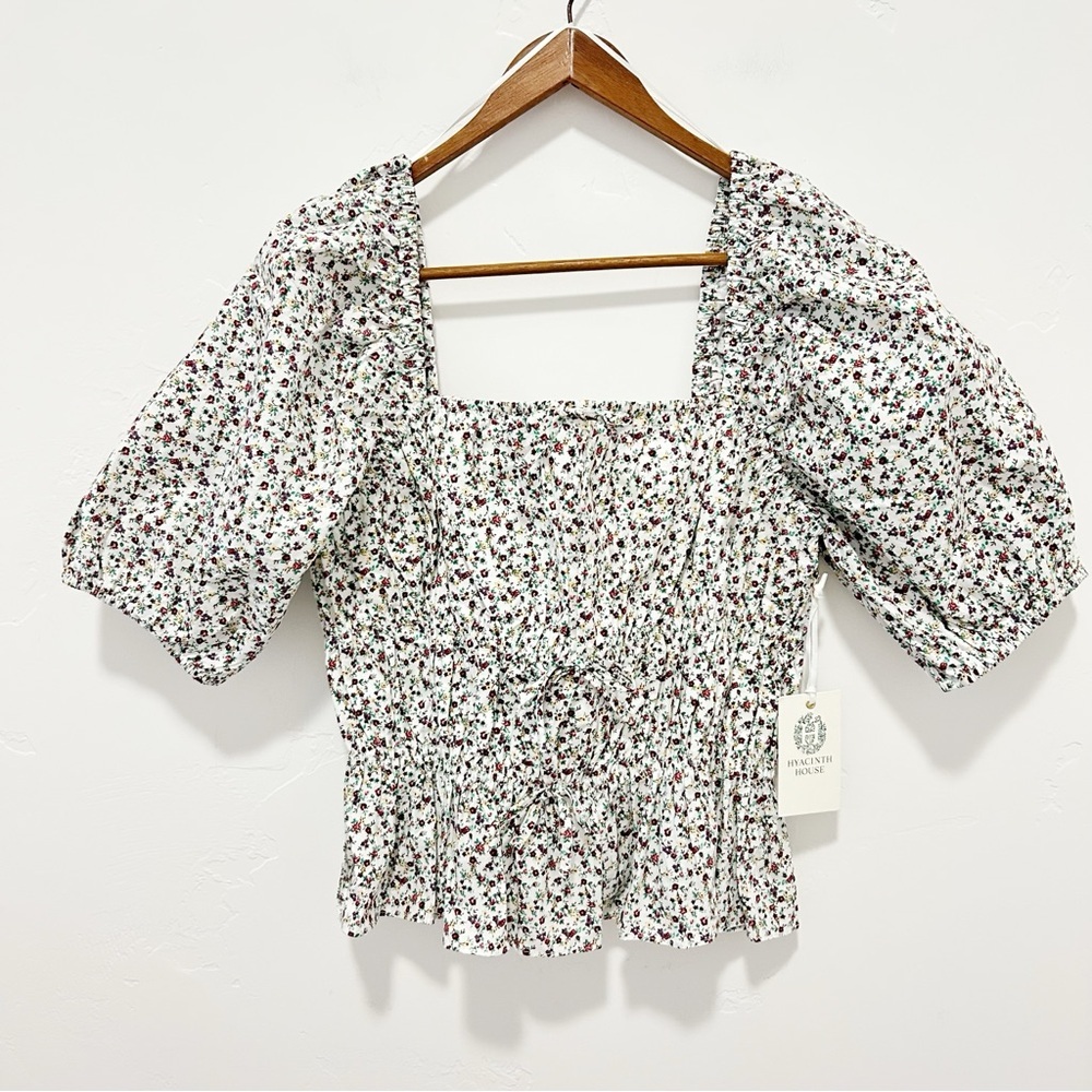 NEW Tuckernuck Hyacinth House Floral Payton Blouse Bows Puff Sleeve Size Large - Picture 2 of 12